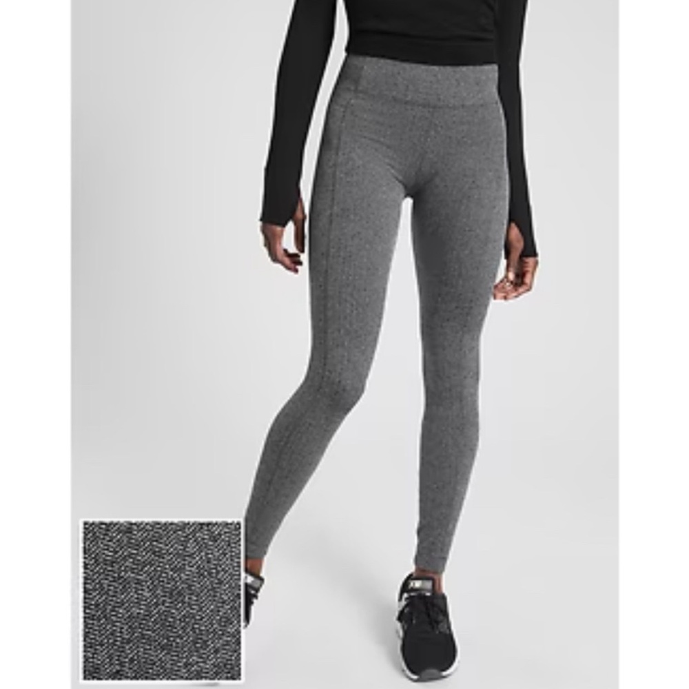 ATHLETA DELANCEY HERRINGBONE TIGHT Black and Abalone Grey Herringbone Leggings